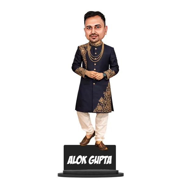 Customized_7_Inch_Male_Caricature_Stand_in_Traditional_Ethnic_Outfit_|_Personalized_3D_Photo_Gift_with_Acrylic_Name_|_Double_Layer_Laminated_MDF_with_Glossy_Finish_|_Custom_Design_for_Any_Profession_|_Gift_for_Men_&_Women