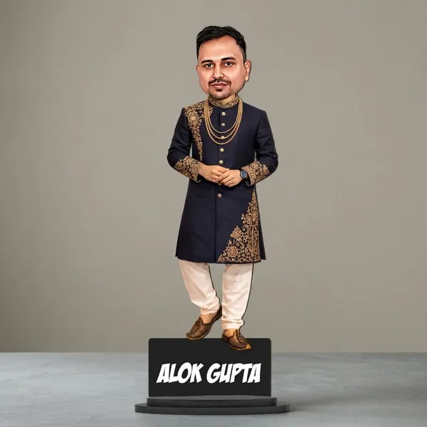 Customized_7_Inch_Male_Caricature_Stand_in_Traditional_Ethnic_Outfit_|_Personalized_3D_Photo_Gift_with_Acrylic_Name_|_Double_Layer_Laminated_MDF_with_Glossy_Finish_|_Custom_Design_for_Any_Profession_|_Gift_for_Men_&_Women