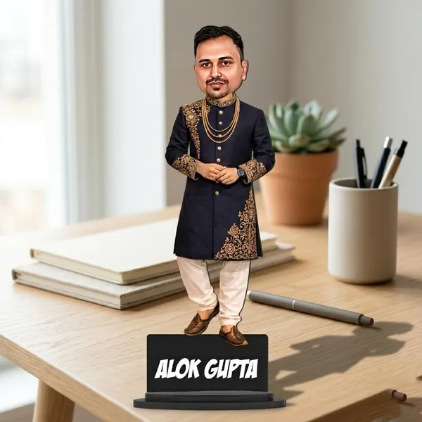 Customized_7_Inch_Male_Caricature_Stand_in_Traditional_Ethnic_Outfit_|_Personalized_3D_Photo_Gift_with_Acrylic_Name_|_Double_Layer_Laminated_MDF_with_Glossy_Finish_|_Custom_Design_for_Any_Profession_|_Gift_for_Men_&_Women