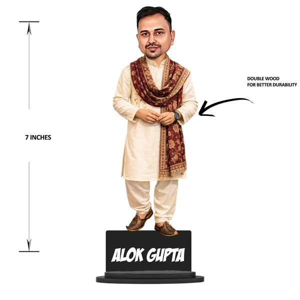 Customized_2D_Traditional_Indian_Caricature_with_Acrylic_Name_|_Personalized_Wooden_MDF_Gift_for_Men_&_Women_|_Ethnic_Outfit_Caricature_with_Stand
