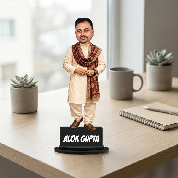 Customized_2D_Traditional_Indian_Caricature_with_Acrylic_Name_|_Personalized_Wooden_MDF_Gift_for_Men_&_Women_|_Ethnic_Outfit_Caricature_with_Stand