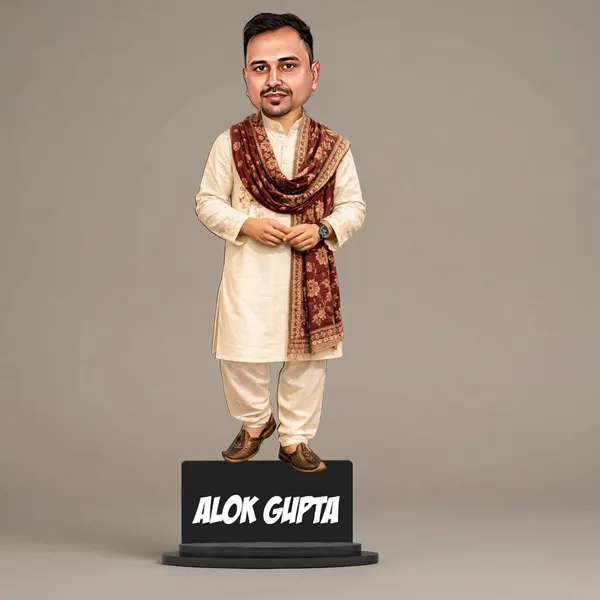 Customized_2D_Traditional_Indian_Caricature_with_Acrylic_Name_|_Personalized_Wooden_MDF_Gift_for_Men_&_Women_|_Ethnic_Outfit_Caricature_with_Stand