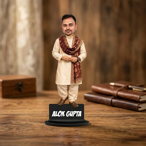 Customized_2D_Traditional_Indian_Caricature_with_Acrylic_Name_|_Personalized_Wooden_MDF_Gift_for_Men_&_Women_|_Ethnic_Outfit_Caricature_with_Stand