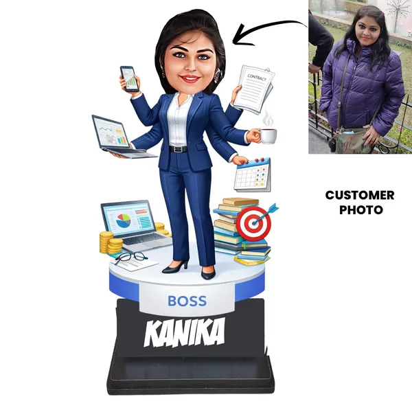 Personalized_Multitasking_Woman_Caricature_|_Custom_Working_Woman_&_Homemaker_Gift_|_7_Inch_Double_Wood_MDF_Figurine_with_Acrylic_Name_|_Any_Profession_Custom_Caricature_for_Men_&_Women
