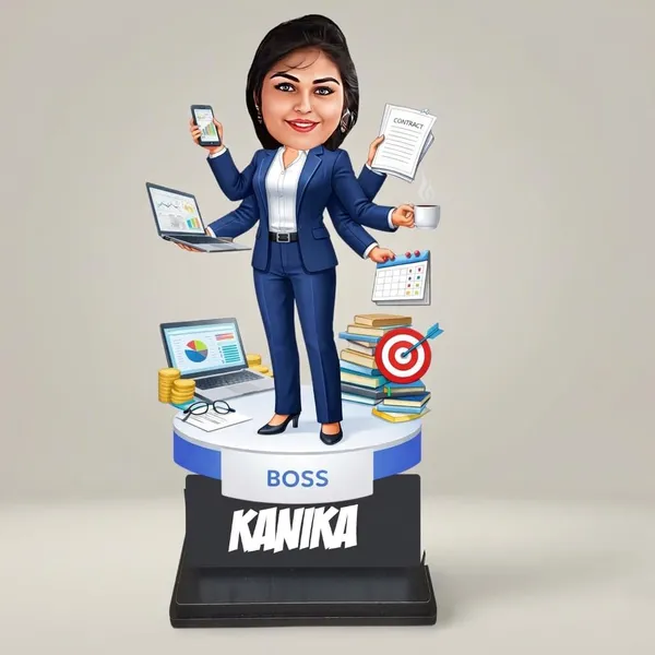 Personalized_Multitasking_Woman_Caricature_|_Custom_Working_Woman_&_Homemaker_Gift_|_7_Inch_Double_Wood_MDF_Figurine_with_Acrylic_Name_|_Any_Profession_Custom_Caricature_for_Men_&_Women