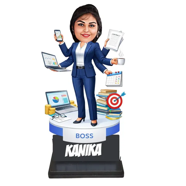 Personalized_Multitasking_Woman_Caricature_|_Custom_Working_Woman_&_Homemaker_Gift_|_7_Inch_Double_Wood_MDF_Figurine_with_Acrylic_Name_|_Any_Profession_Custom_Caricature_for_Men_&_Women