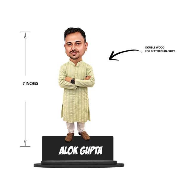 Personalized_Kurta_Pajama_Caricature_Cutout_with_Acrylic_Name_|_Glossy_Double-Layer_Laminated_MDF_with_Stand_|_Custom_Photo_Gift_for_Men_&_Women_|_Caricature_for_Any_Profession