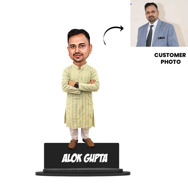 Personalized_Kurta_Pajama_Caricature_Cutout_with_Acrylic_Name_|_Glossy_Double-Layer_Laminated_MDF_with_Stand_|_Custom_Photo_Gift_for_Men_&_Women_|_Caricature_for_Any_Profession