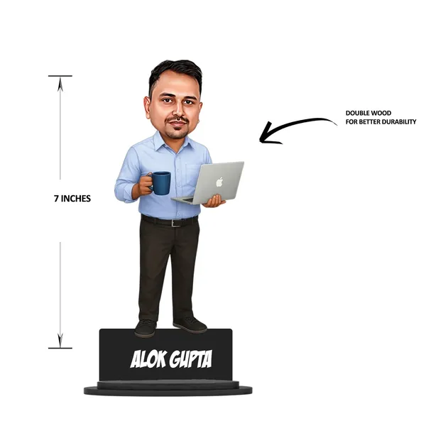 Personalized_Professional_Caricature_with_Laptop_&_Coffee_Mug_|_7_Inch_Custom_Wooden_Bobblehead_Stand_with_Acrylic_Name_|_Glossy_MDF_Office_Desk_Gift_for_Men_&_Women,_Any_Profession