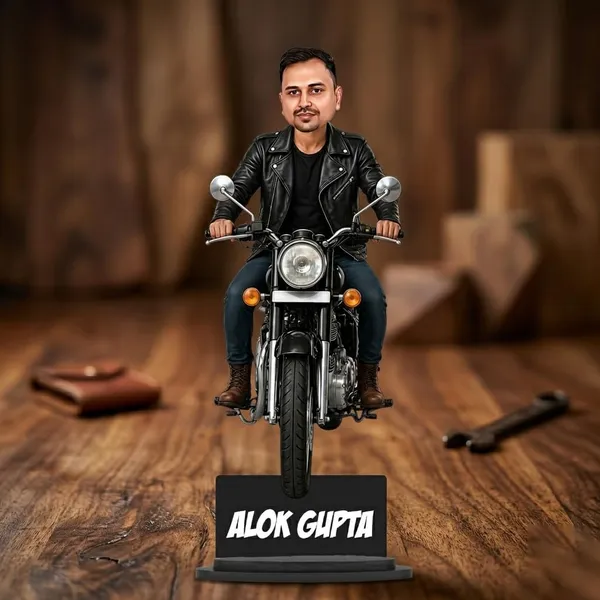 Personalized_Bike_Rider_Caricature_with_Stand,_7_Inch_Custom_2D_Wooden_Figurine_of_Man_or_Woman_Sitting_on_Any_Bike,_Double_Layer_Glossy_Laminated_MDF_with_Acrylic_Nameplate,_Custom_Biker_Gift