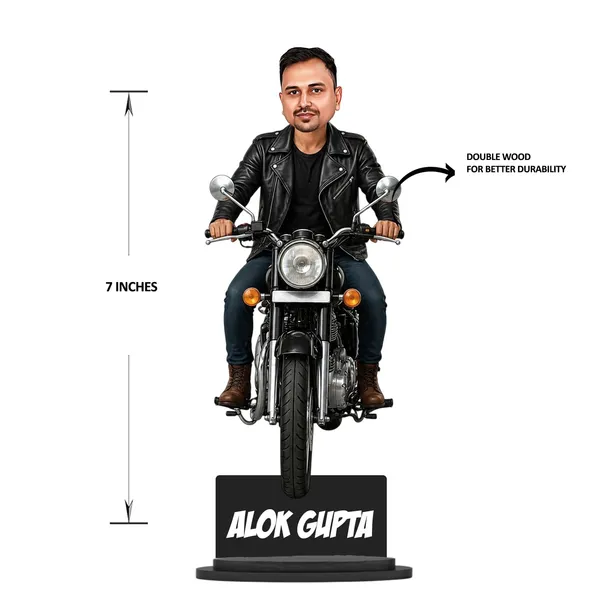 Personalized_Bike_Rider_Caricature_with_Stand,_7_Inch_Custom_2D_Wooden_Figurine_of_Man_or_Woman_Sitting_on_Any_Bike,_Double_Layer_Glossy_Laminated_MDF_with_Acrylic_Nameplate,_Custom_Biker_Gift