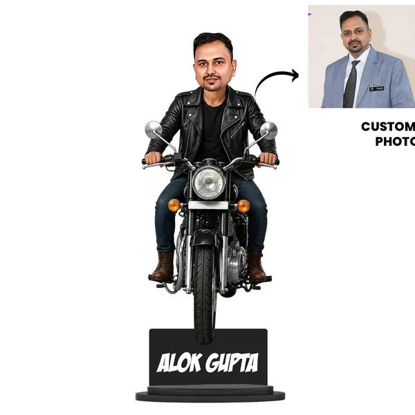 Personalized_Bike_Rider_Caricature_with_Stand,_7_Inch_Custom_2D_Wooden_Figurine_of_Man_or_Woman_Sitting_on_Any_Bike,_Double_Layer_Glossy_Laminated_MDF_with_Acrylic_Nameplate,_Custom_Biker_Gift