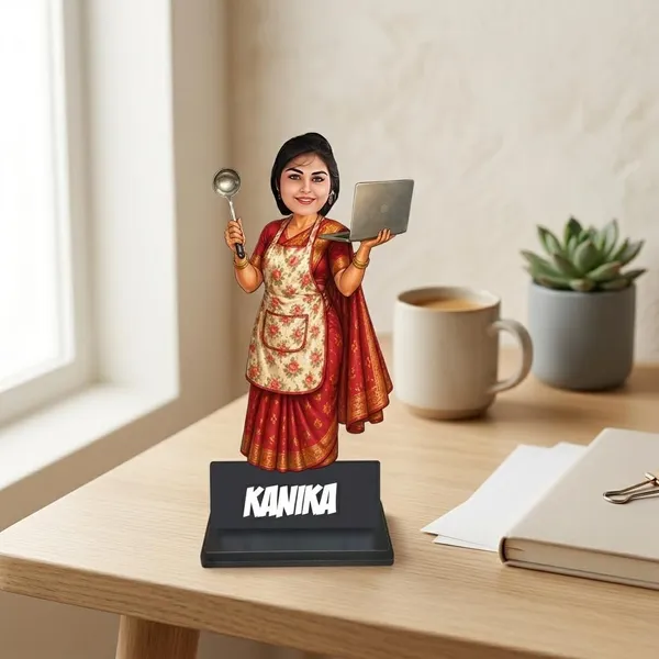 Personalized_Multitasking_Woman_Caricature_|_Custom_Working_Woman_&_Homemaker_Gift_|_7_Inch_Double_Wood_MDF_Figurine_with_Acrylic_Name_|_Any_Profession_Custom_Caricature_for_Men_&_Women