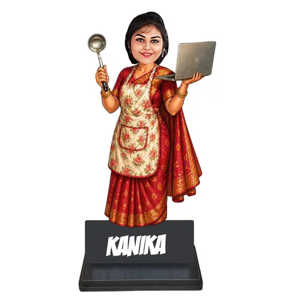 Personalized_Multitasking_Woman_Caricature_|_Custom_Working_Woman_&_Homemaker_Gift_|_7_Inch_Double_Wood_MDF_Figurine_with_Acrylic_Name_|_Any_Profession_Custom_Caricature_for_Men_&_Women