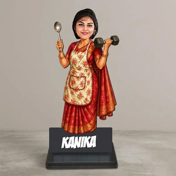 Personalized_Multitasking_Woman_Caricature_|_Custom_Working_Woman_&_Homemaker_Gift_|_7_Inch_Double_Wood_MDF_Figurine_with_Acrylic_Name_|_Any_Profession_Custom_Caricature_for_Men_&_Women