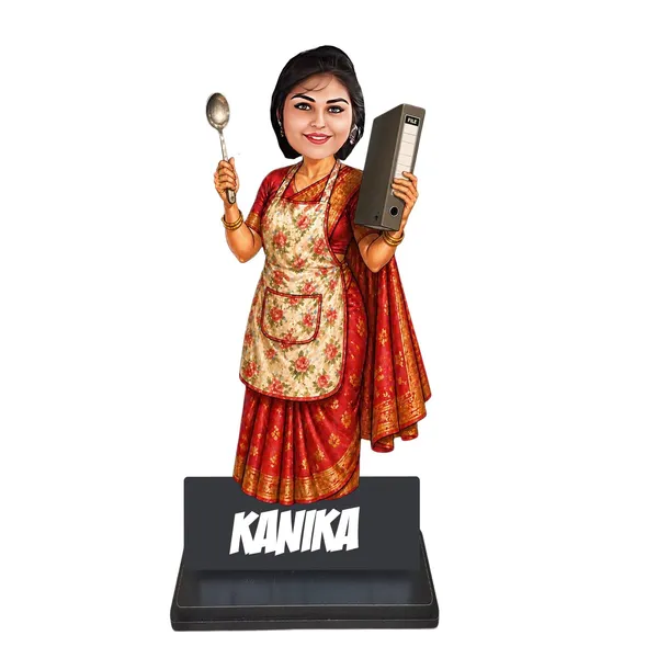 Personalized_Multitasking_Woman_Caricature_|_Custom_Working_Woman_&_Homemaker_Gift_|_7_Inch_Double_Wood_MDF_Figurine_with_Acrylic_Name_|_Any_Profession_Custom_Caricature_for_Men_&_Women