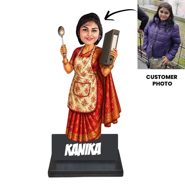 Personalized_Multitasking_Woman_Caricature_|_Custom_Working_Woman_&_Homemaker_Gift_|_7_Inch_Double_Wood_MDF_Figurine_with_Acrylic_Name_|_Any_Profession_Custom_Caricature_for_Men_&_Women