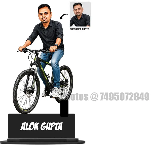 Personalized_Cyclist_Caricature_with_Acrylic_Name_|_Glossy_Double-Layer_MDF_Custom_Figurine_with_Stand_|_Unique_Gift_for_Men_&_Women_|_Custom_Caricature_for_Any_Profession