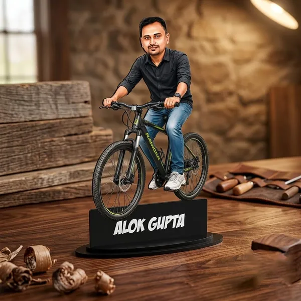 Personalized_Cyclist_Caricature_with_Acrylic_Name_|_Glossy_Double-Layer_MDF_Custom_Figurine_with_Stand_|_Unique_Gift_for_Men_&_Women_|_Custom_Caricature_for_Any_Profession