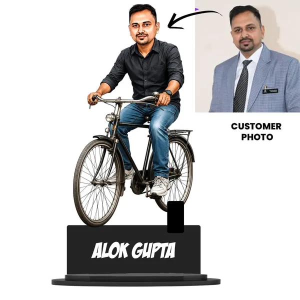 Personalized_Bicycle_Rider_Caricature_with_Name_|_Custom_2D_MDF_Photo_Cutout_for_Men_&_Women_|_Glossy_Double-Layer_Laminated_MDF_with_Stand_|_Unique_Birthday_&_Anniversary_Gift