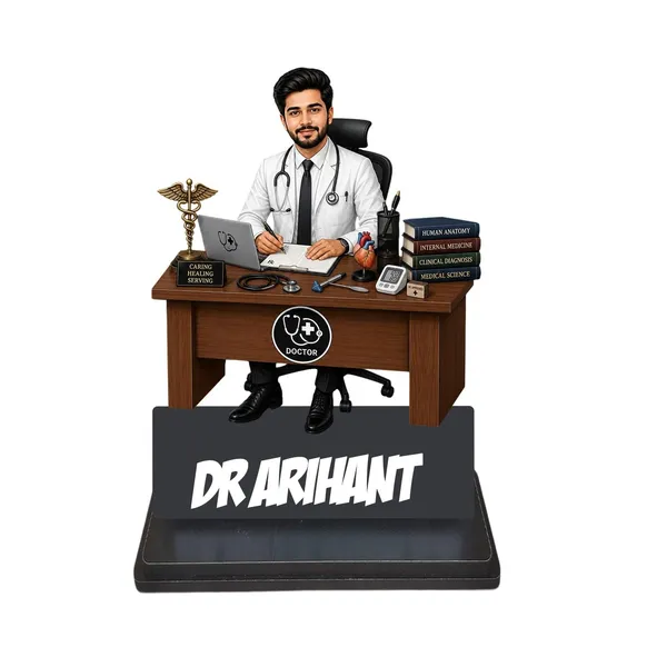 Personalized_Doctor_Caricature,_7_Inch_Custom_2D_Wooden_Figurine_with_Stand_&_Acrylic_Nameplate,_Double_Layer_Glossy_Laminated_MDF_Gift_for_Doctors_both_Male_&_Female