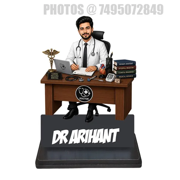 Personalized_Doctor_Caricature,_7_Inch_Custom_2D_Wooden_Figurine_with_Stand_&_Acrylic_Nameplate,_Double_Layer_Glossy_Laminated_MDF_Gift_for_Doctors_both_Male_&_Female