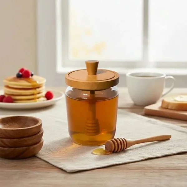 Glass_Honey_Storage_Jar_With_Wooden_Lid_And_Dipper