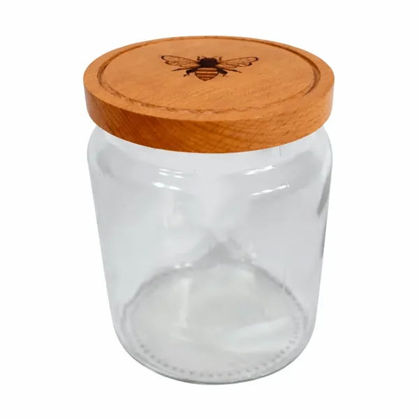 Glass_Rustic_Bee_Print_Storage_Jars_With_Wooden_Lids