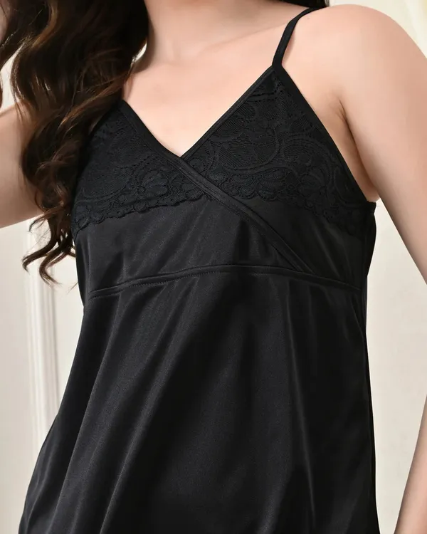 Black_Satin_Lycra_Babydoll_Set_With_Adjustable_Straps