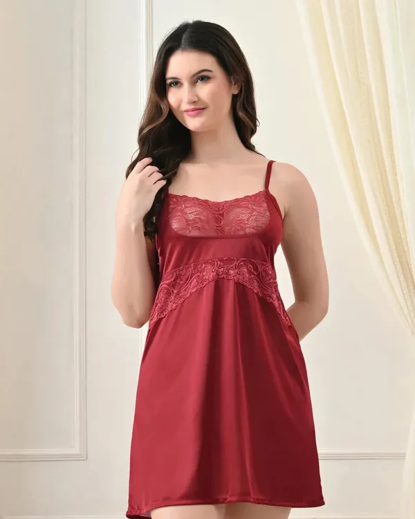 Maroon_Satin_Lycra_Babydoll_Set_Style_Ii