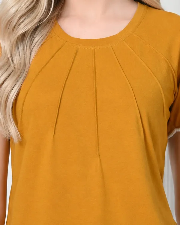 Mustard_Knit_Flutter_Sleeve_Top_Shorts_Set_With_Lace_Trim