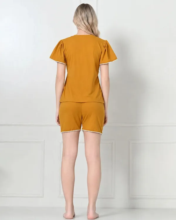 Mustard_Knit_Flutter_Sleeve_Top_Shorts_Set_With_Lace_Trim