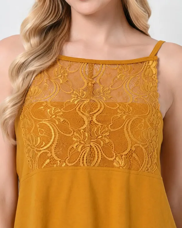 Mustard_Knit_Spaghetti_Strap_Cami_Shorts_Set_With_Lace_Yoke_Panel