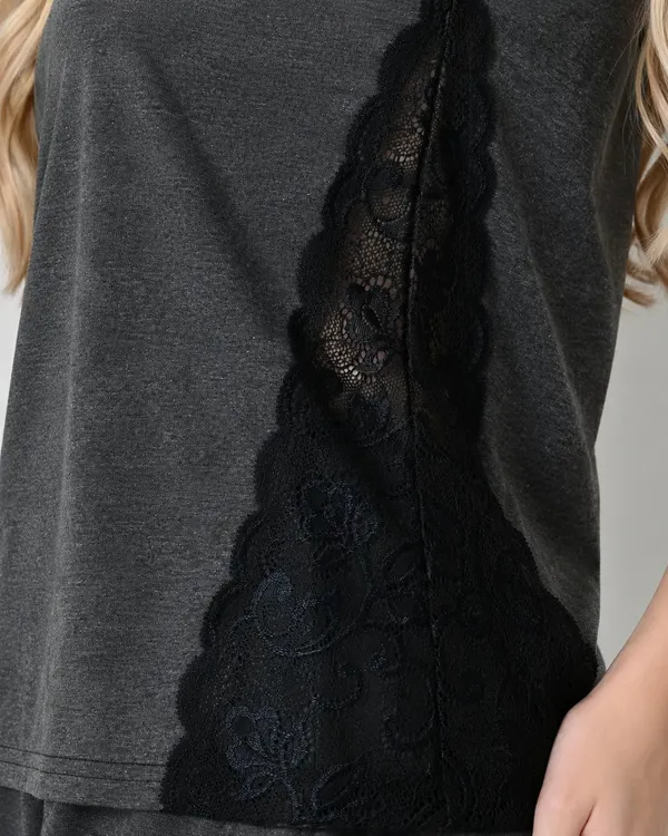Charcoal_Knit_Cap_Sleeve_Top_Shorts_Set_With_Contrast_Side_Panels