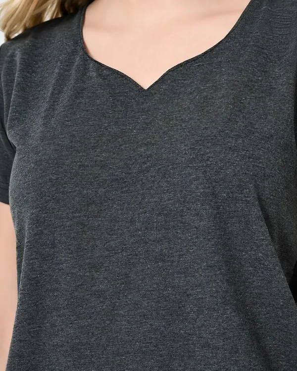 Charcoal_Knit_Cap_Sleeve_Top_Shorts_Set_With_Contrast_Side_Panels