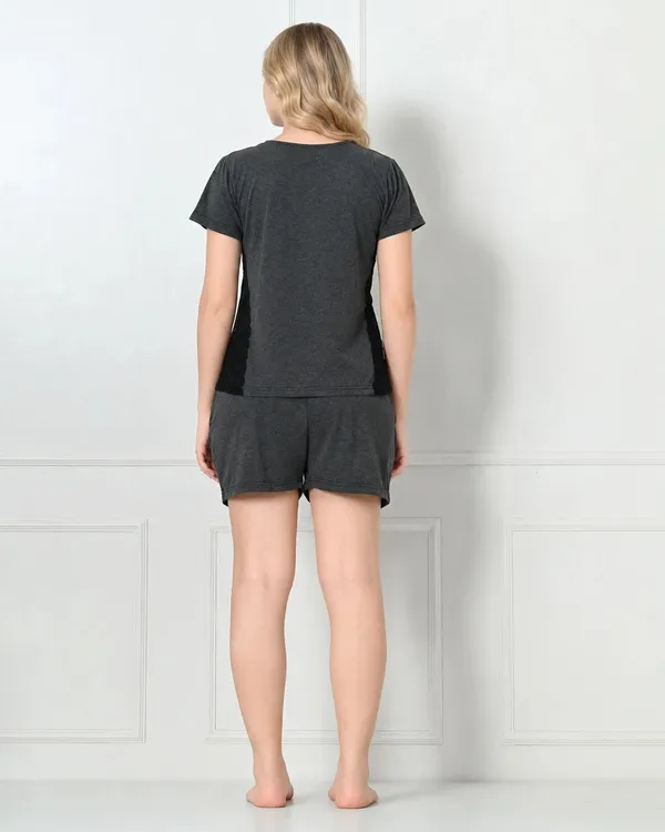 Charcoal_Knit_Cap_Sleeve_Top_Shorts_Set_With_Contrast_Side_Panels