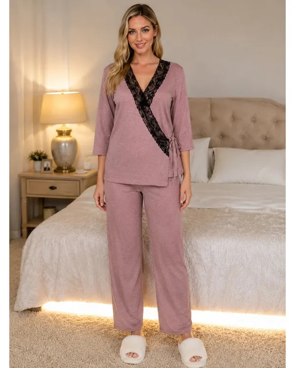 Dusky_Pink_Knit_Wrap_Style_Pyjama_Set_With_Lace_Panel