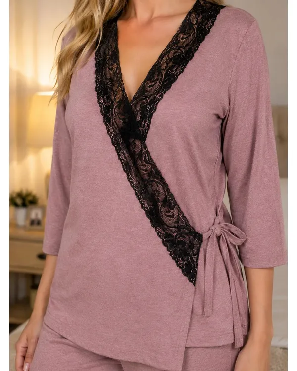 Dusky_Pink_Knit_Wrap_Style_Pyjama_Set_With_Lace_Panel