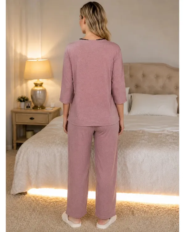 Dusky_Pink_Knit_Wrap_Style_Pyjama_Set_With_Lace_Panel