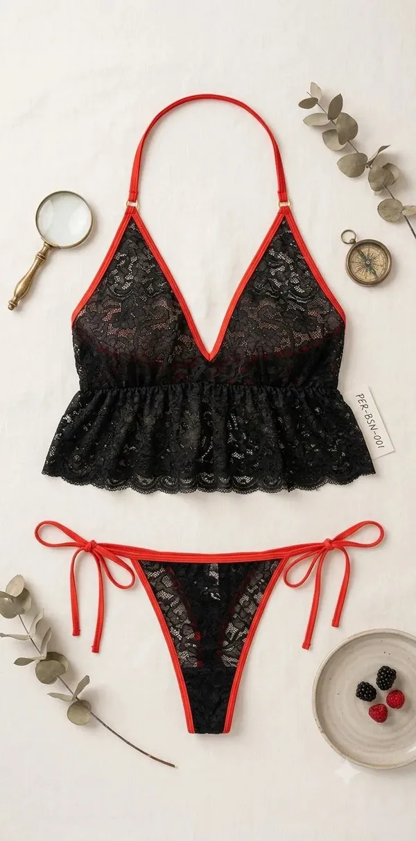 Black_Lace_Halter_Babydoll_Bikini_Set_With_Red_Trim