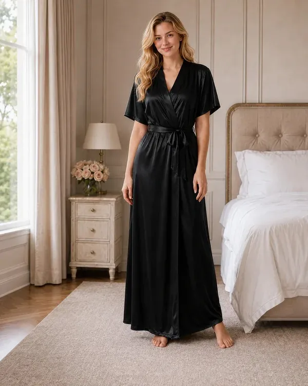 Black_Satin_Kimono_Wrap_Nightgown_With_Tie_Belt