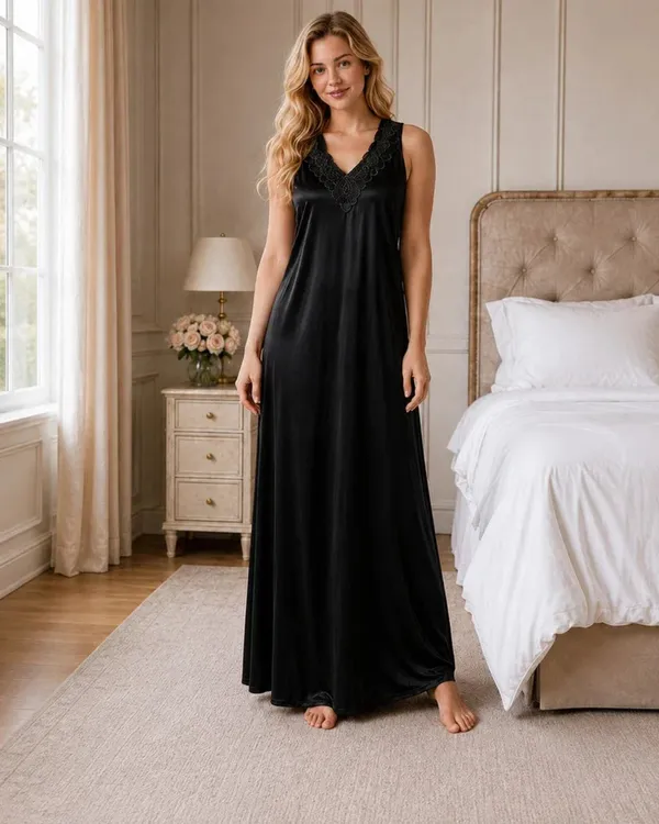 Black_Satin_Kimono_Wrap_Nightgown_With_Tie_Belt