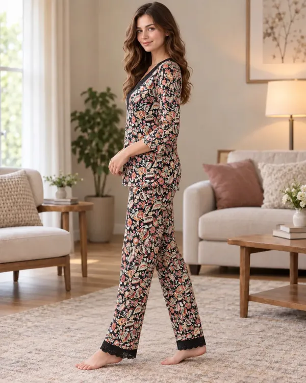 Black_Floral_Wrap_Style_Pyjama_Set_With_Lace_Trim