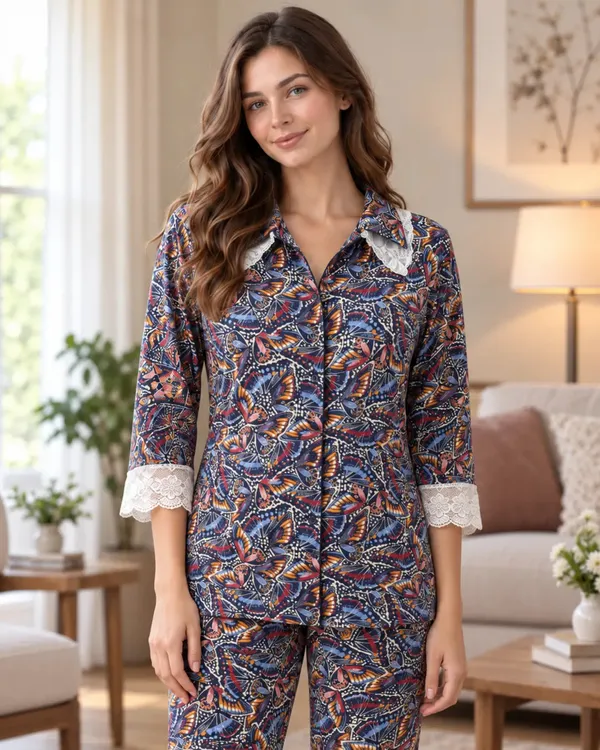 Navy_Butterfly_Print_Collared_Pyjama_Set_With_Lace_Cuffs