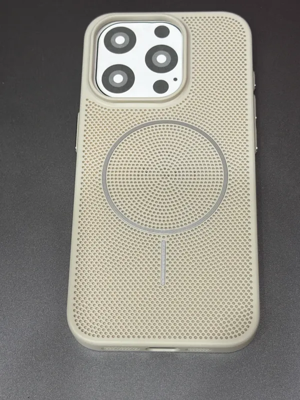 Beige_Perforated_Magnetic_Ring_Phone_Case_For_Iphone_15_Pro_Max