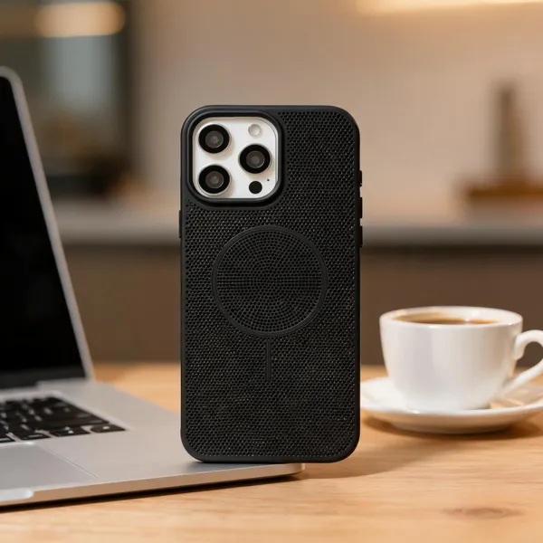 Black_Perforated_Magnetic_Ring_Phone_Case_For_Iphone_15_Pro