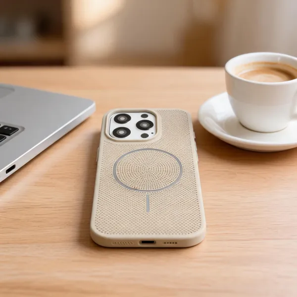 Beige_Perforated_Magnetic_Ring_Phone_Case_For_Iphone_15_Pro_Max
