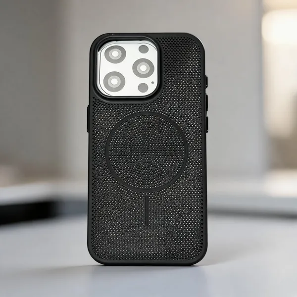 Black_Perforated_Magnetic_Ring_Phone_Case_For_Iphone_15_Pro