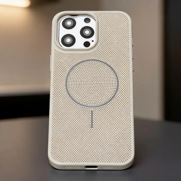 Beige_Perforated_Magnetic_Ring_Phone_Case_For_Iphone_16_Pro_Max