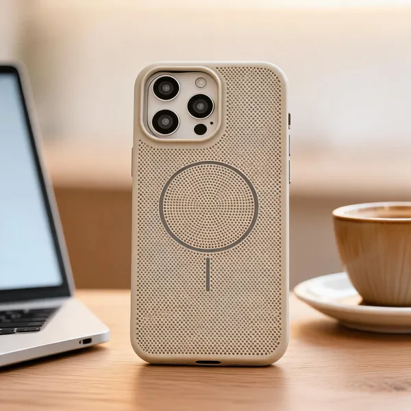 Beige_Perforated_Magnetic_Ring_Phone_Case_For_Iphone_16_Pro_Max